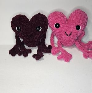 Valentines Heart Couple New Pink/burgundy Handmade Crochet